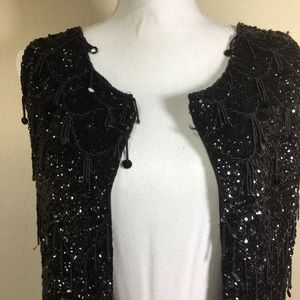 Vintage Black Sequin Beaded Vest Sz M